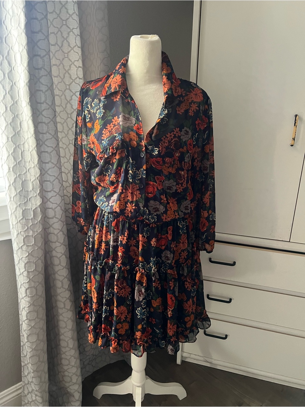 Floral Tiered Dress - Orange Floral